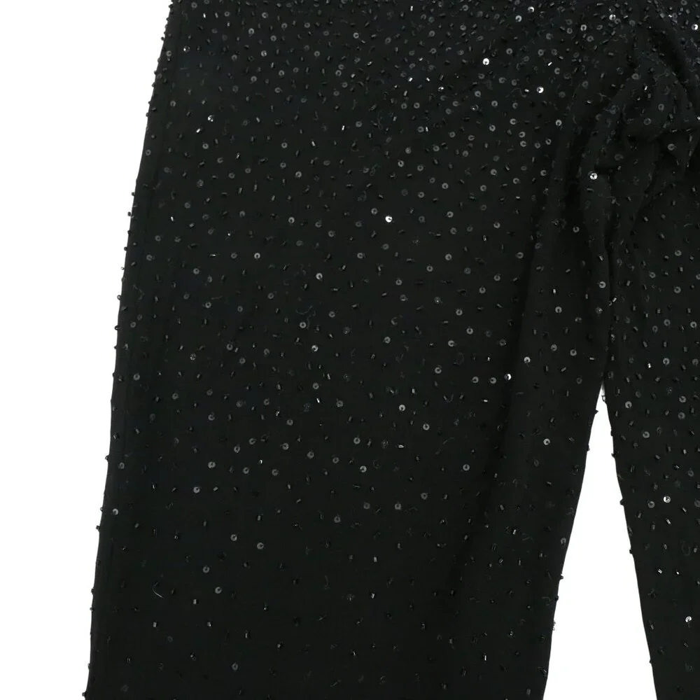 Giorgio Armani Black Beaded Rayon Blend Wide Leg Evening Pants 10 *Flawed